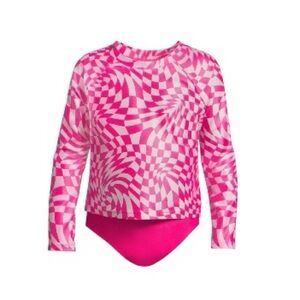 Wonder Nation Pink Rashguard Swim Set with Geometric Design